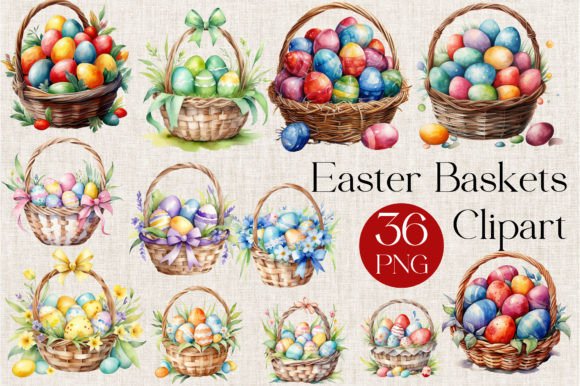 Download 36 Watercolor Easter Baskets Clipart - Easter baskets Collection