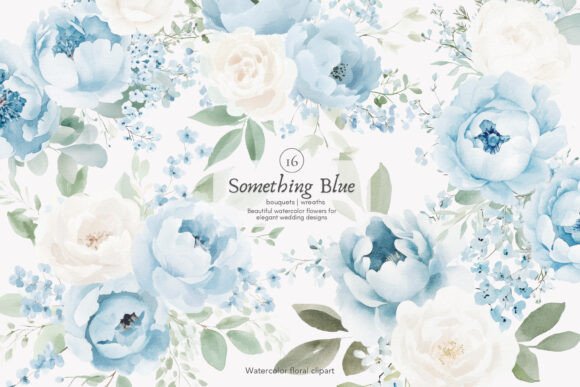 Download Watercolor Blue Florals Wedding Bouquets - Blue floral Collection