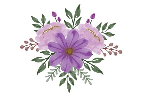 Download Arrangement of Purple Floral Watercolor - Arrangement Collection
