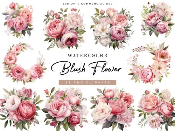 Download Watercolor Blush Flower Clipart Bundle - Blush Collection
