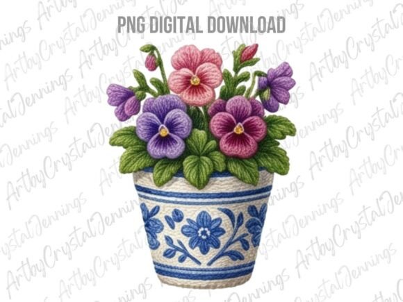Download Pansy Flowers in Blue Floral Pot PNG - Blue floral Collection