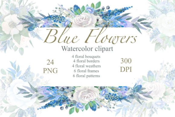 Download Blue Floral Watercolor Clipart, Wedding - Blue floral Collection