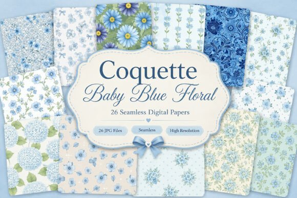 Download Coquette Baby Blue Floral Digital Paper - Blue floral Collection