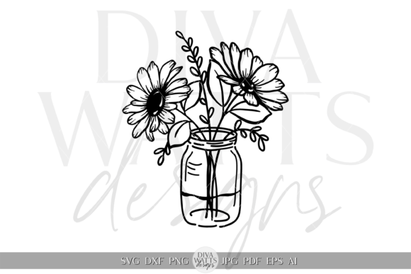 Download Mason Jar Arrangement Silhouette SVG - Arrangement Collection
