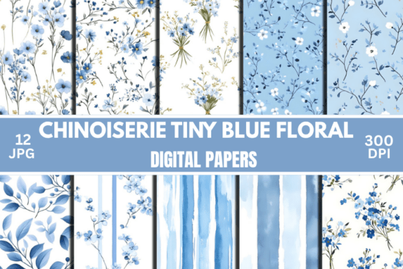 Download Chinoiserie Blue Floral Digital Paper - Blue floral Collection