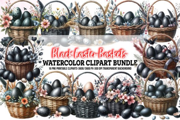 Download Watercolor Black Easter Baskets Clipart - Easter baskets Collection