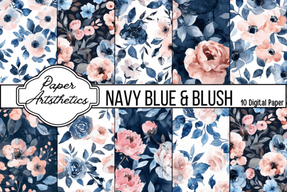 Download Navy Blue and Blush Flower Seamless - Blush Collection
