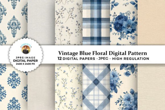 Download Vintage Blue Floral Digital Patterns - Blue floral Collection