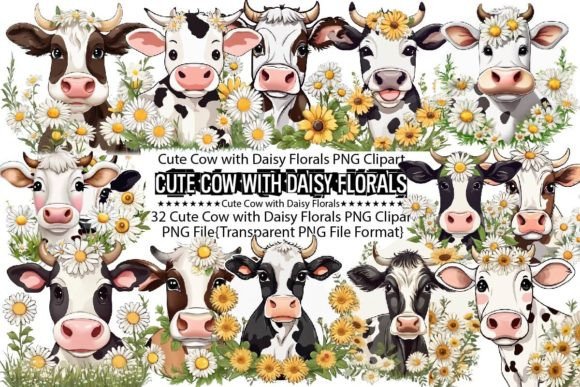 Download Cute Cow with Daisy Florals Sublimation - Premium Resources