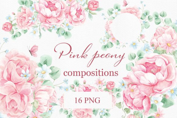 Download Watercolor Peony Border Arrangements - Arrangement Collection