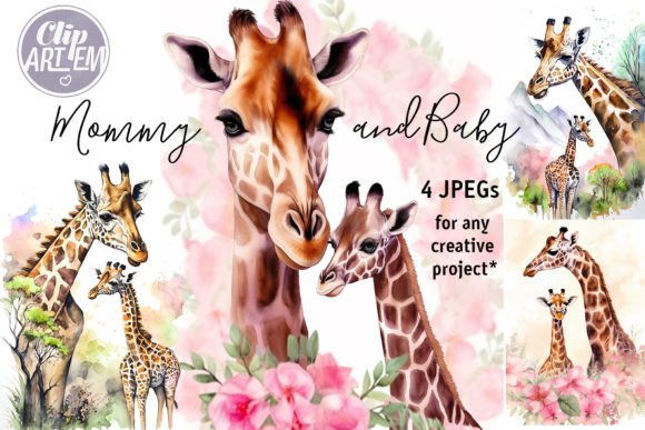 Download Mommy Baby Giraffe Daddy Images for Kids - Premium Bundle